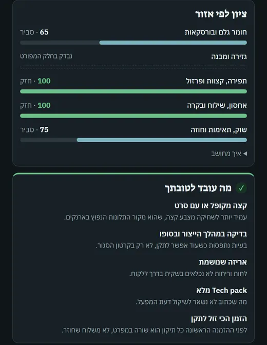 דוח לדוגמה: ציון לכל אזור ומה עובד לטובת המוצר